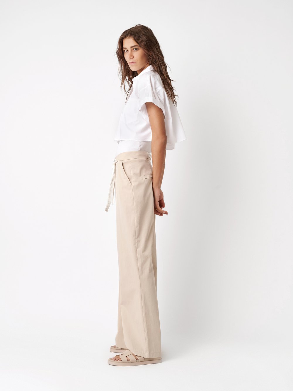 Leichte Wide Leg mit Bindegürtel | Style »Mara_344« light sand
