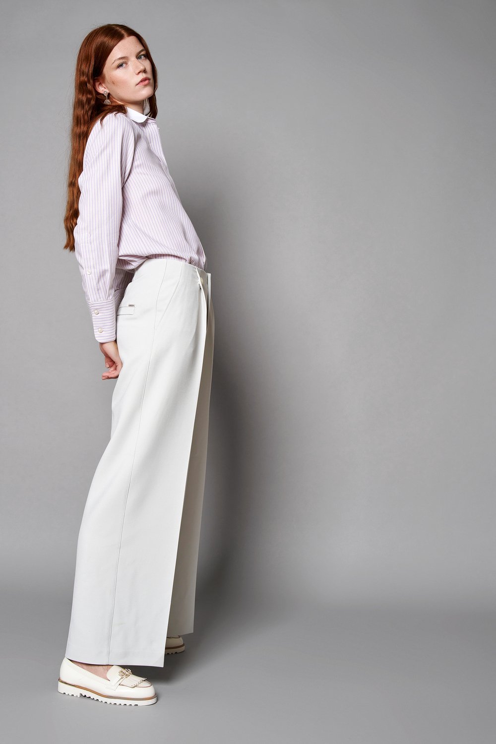 Wide leg pleated trousers | Style »Mara_356« ecru