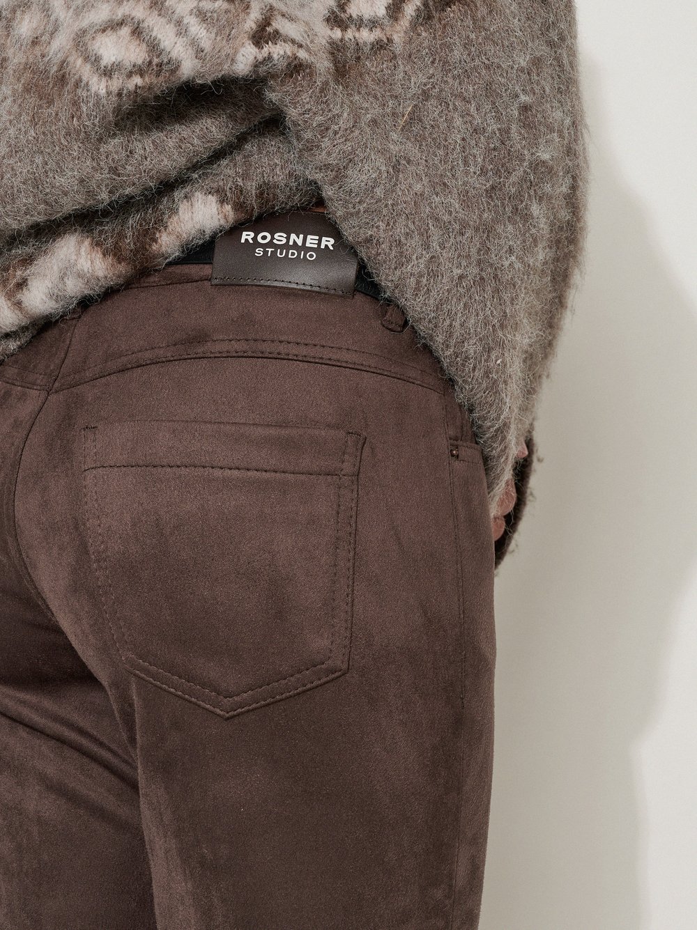 Womens trousers Antonia Bootcut in Dark Brown, bootcut trousers in suede look, detail view