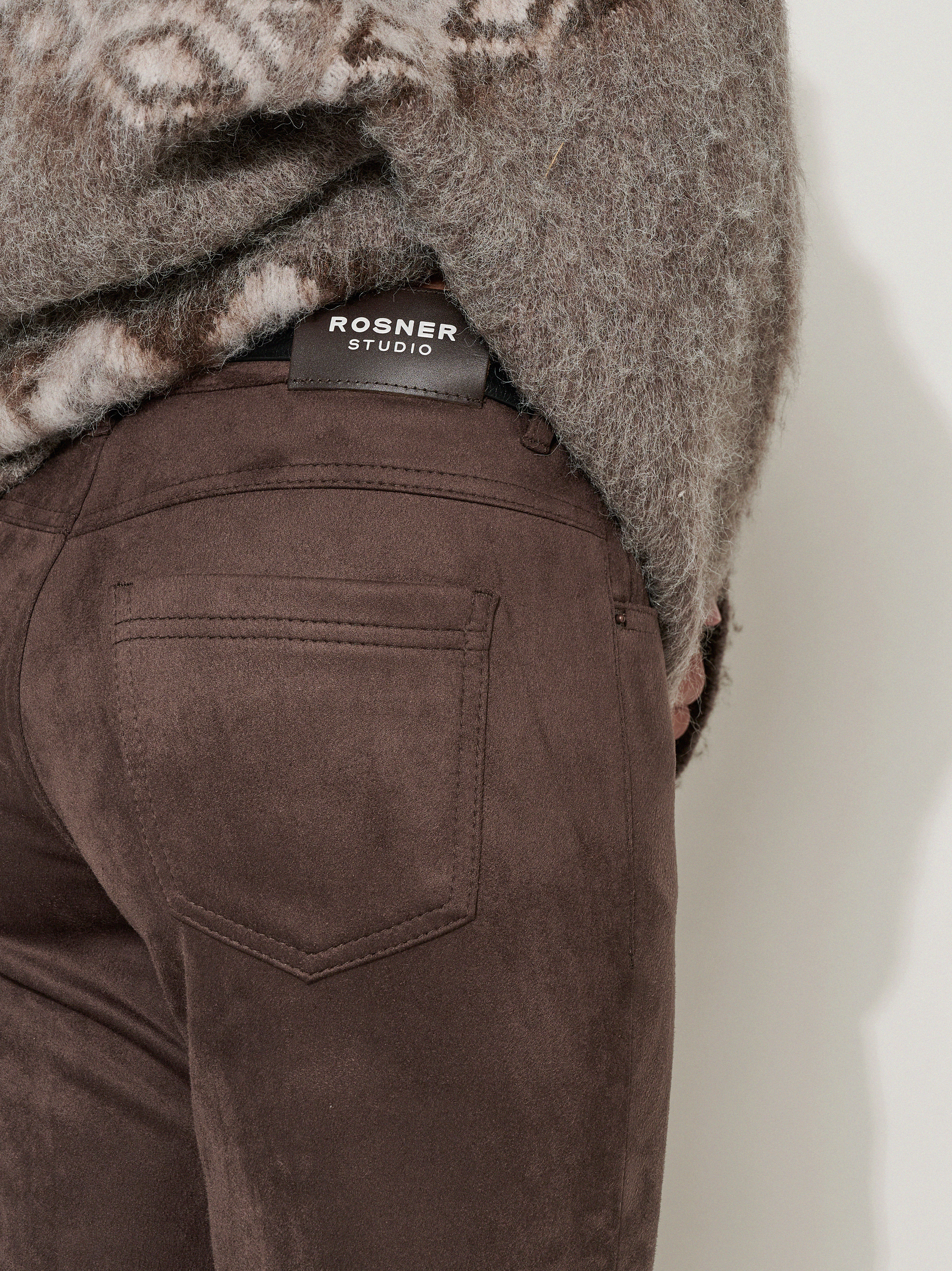 Womens trousers Antonia Bootcut in Dark Brown, bootcut trousers in suede look, detail view
