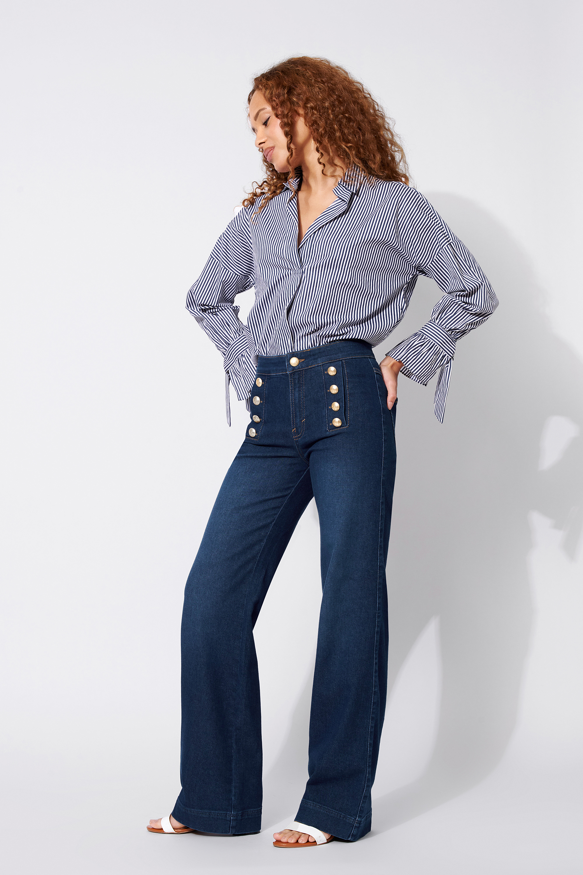 Bootcut-Jeans mit goldenen Knöpfen | Style »Audrey1_088« dark blue
