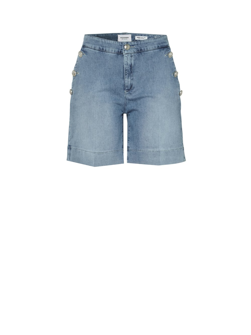 Womens shorts Mara Shorts in light blue, denim shorts with framed pockets, product view