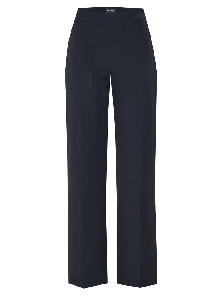 Womens trousers Audrey Wide in navy, fluid crepe trousers with front pockets, product view