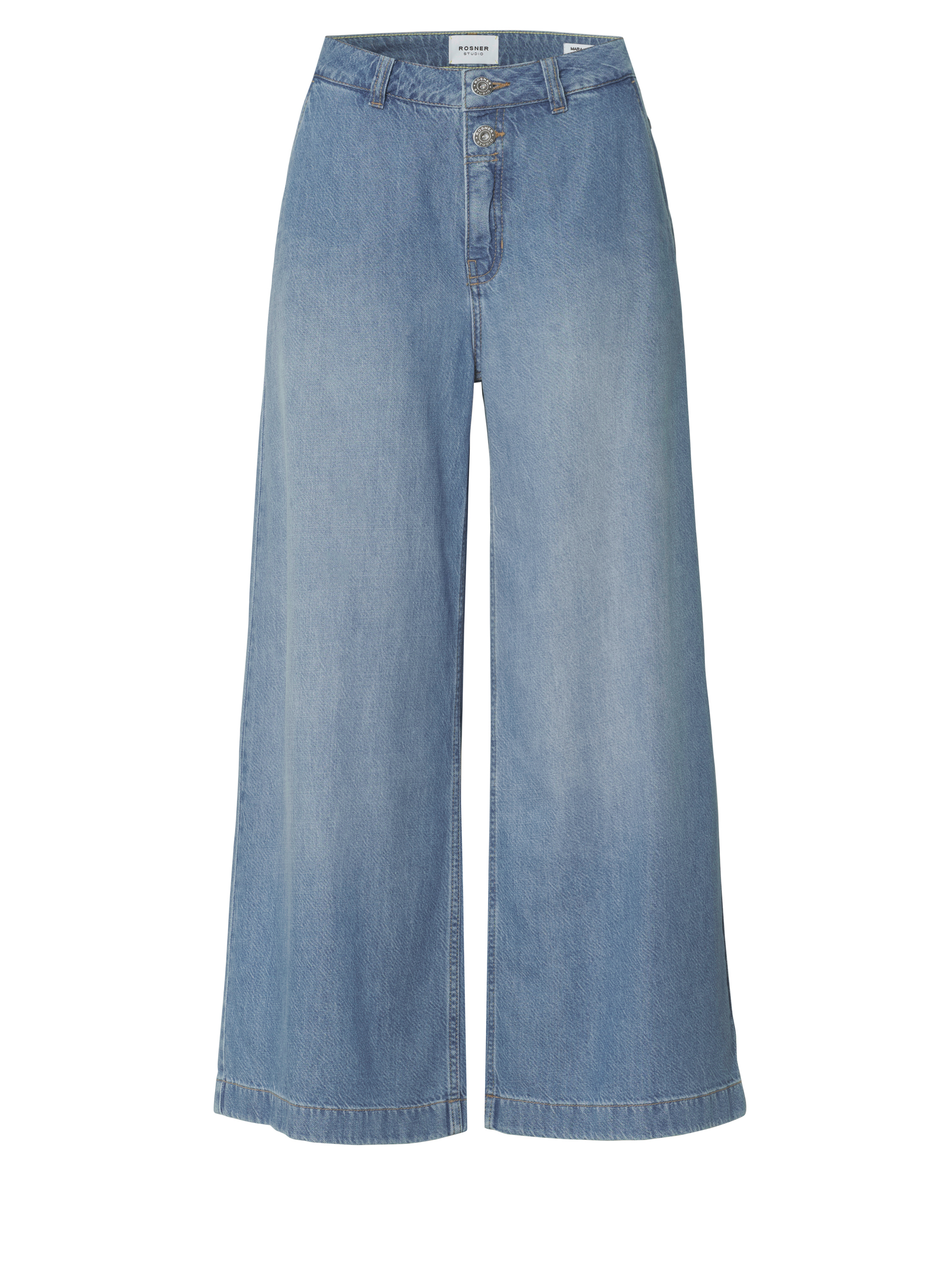Damenjeans Mara Wide in mid blue, verkuerzte Wide Leg Jeans, freigestellte Produktansicht