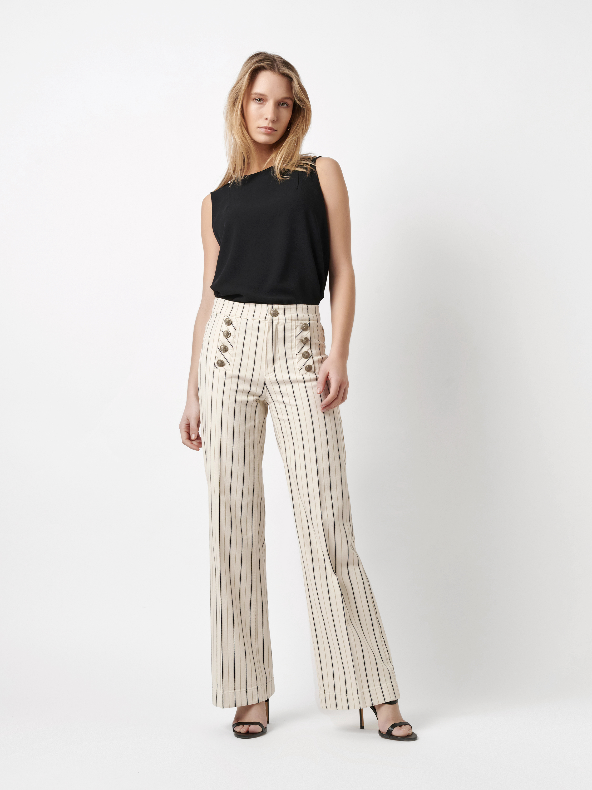 Gestreifte Bootcut mit edlen Knöpfen | Style »Audrey1_088« sand/black