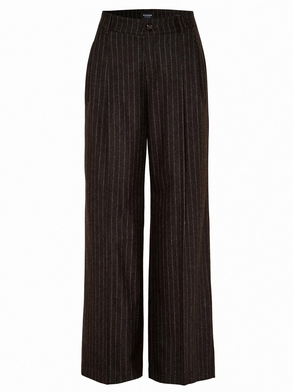 Damenhose Mara Wide in Dunkelbraun, wide-Leg Hose mit Nadelstreifen, freigestellte Produktansicht