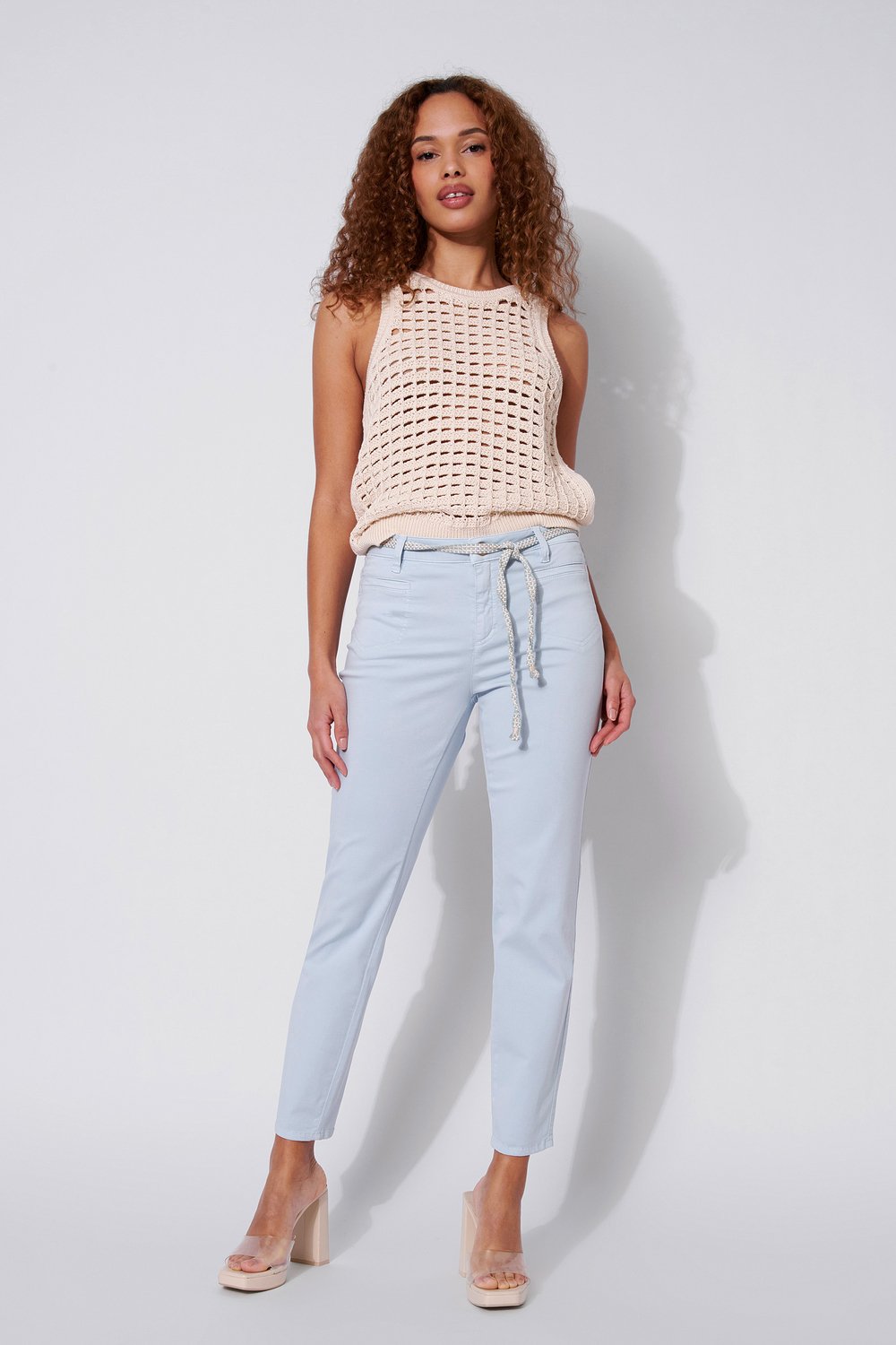 Trousers with a tie belt | Style »Alisa_084G« light blue