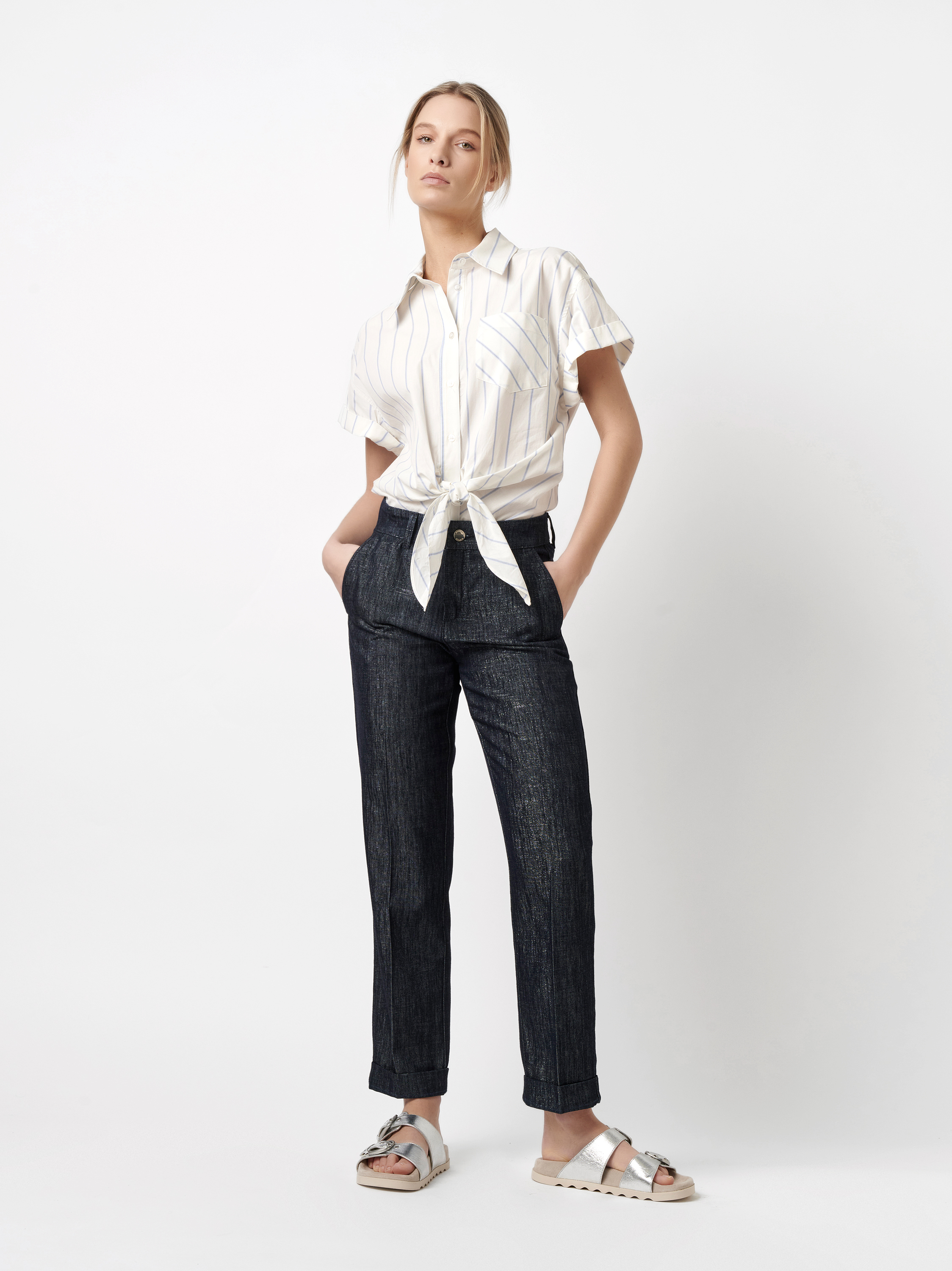 Chino aus Shiny Denim | Style »May_295« dark blue