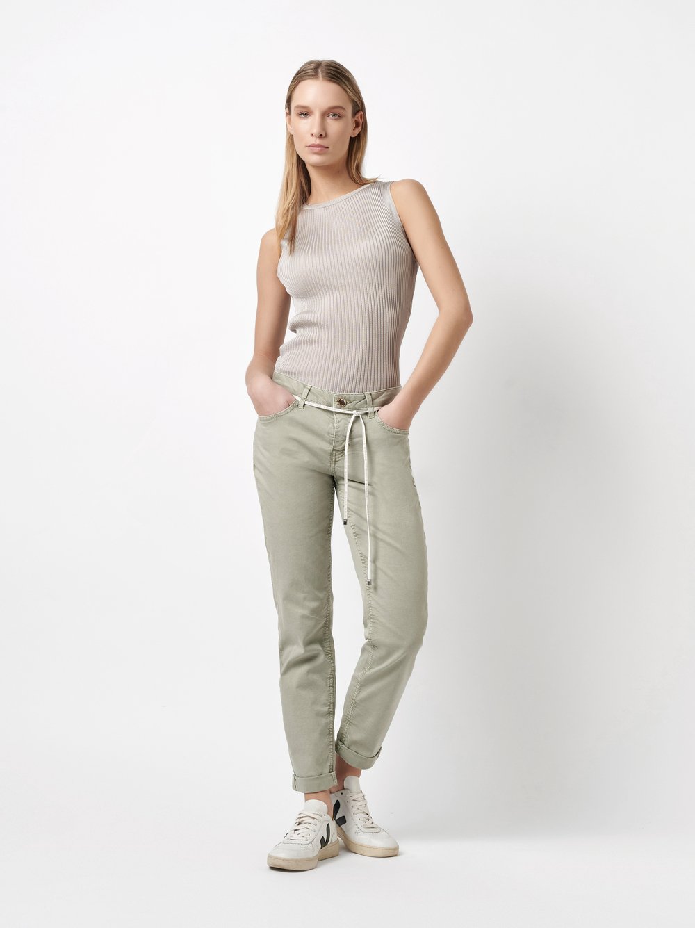 Hose mit Bindegürtel | Style »Masha_097« khaki