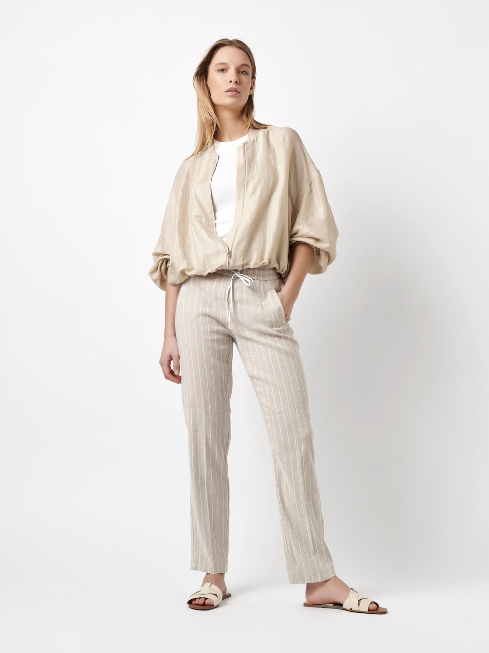 Leinenhose mit Streifen | Style »May_446« sand