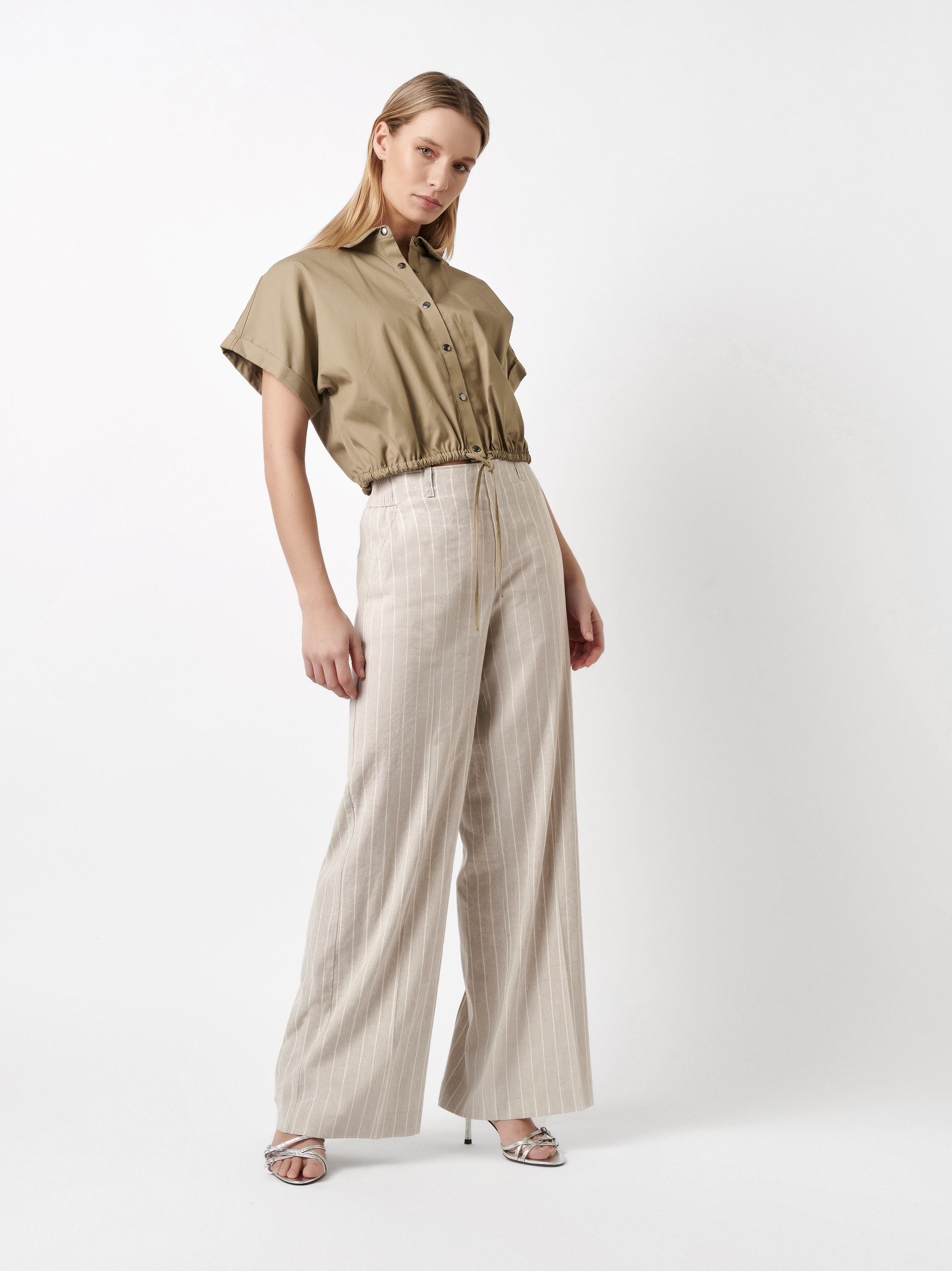 Gestreifte, weite Leinenhose | Style »Mara_348« sand